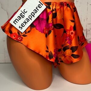 VS XS S M XL HIGH-LEG SATIN SLEEP SHORT PAJAMAS LINGERIE ITSY CUT FLORAL NEON